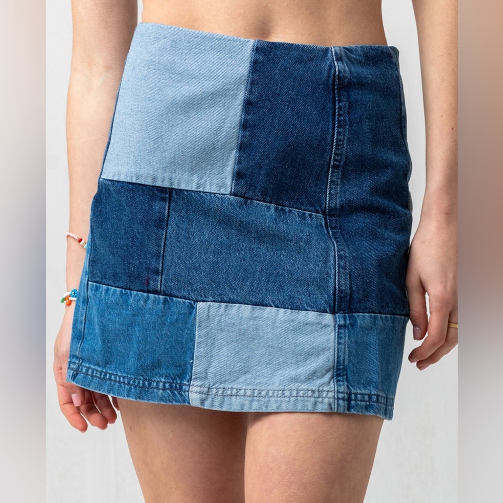 Patchwork Denim Mini Skirt - image 1